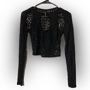 NWT Black Mesh Net Long Sleeve Top Size Small NEW with tag
